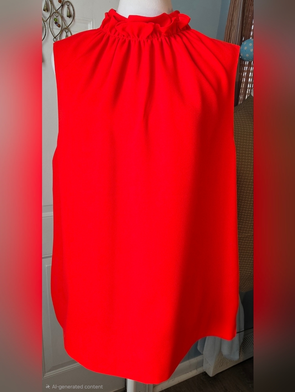 Ted Baker London Audrye Ruffled Neck Sleeveless Top Womens XL Vibrant Red-Orange